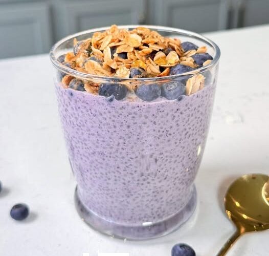 Instant Blueberry Chia Pudding (Easy, Gluten-Free, 50g Protein!)
